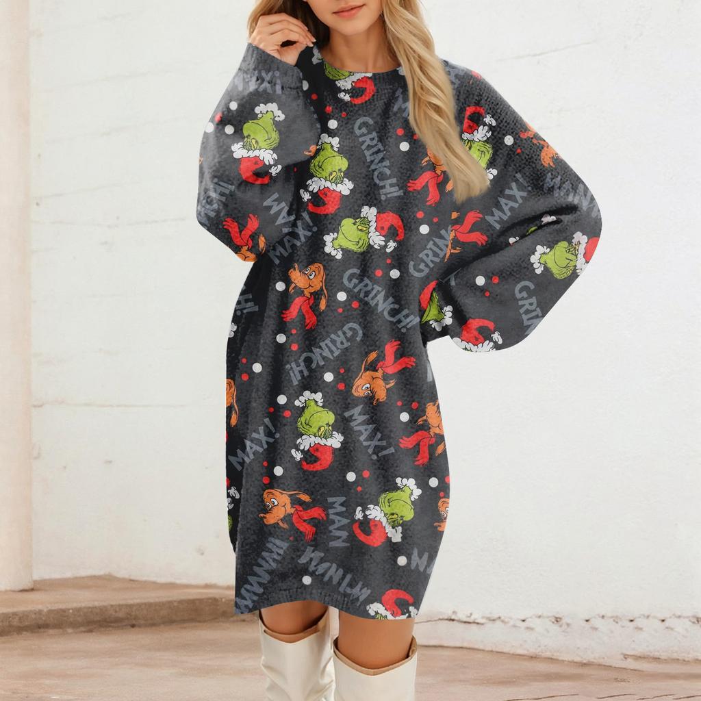 Women's Round Neck Casual Long Sleeve Plush Dresses