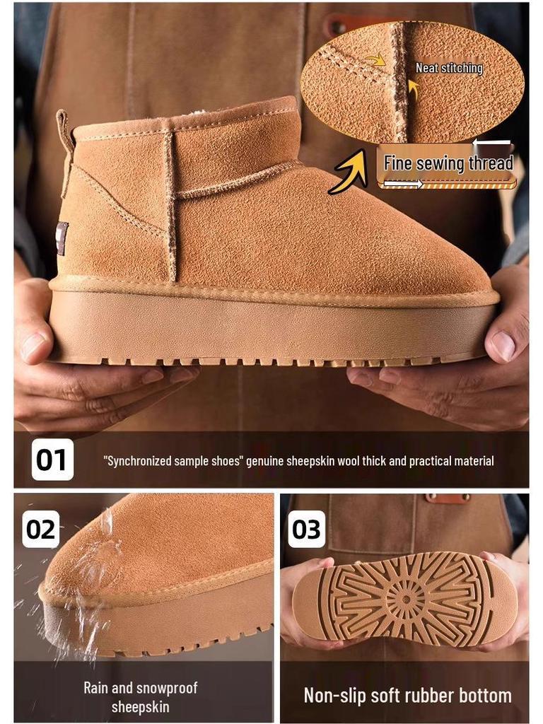 Sangpo 2025 Унисекс Зимние Снежные Ботинки: Теплая кожа и мех, плюшевая подкладка, утолщенный хлопок для мужчин и женщин
