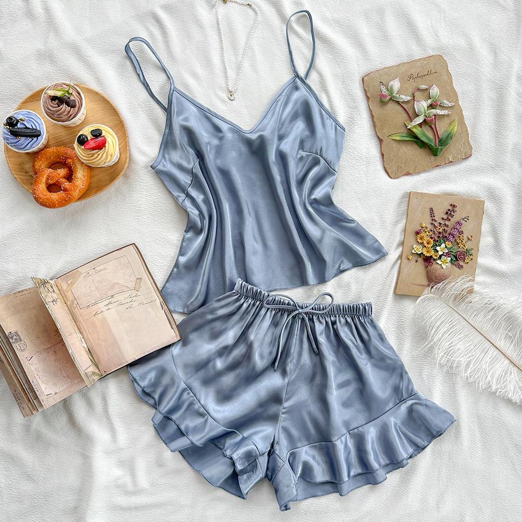 Женский комплект пижамы из искусственного шелка на тонких бретелях с открытой спиной - Повседневный, Модный, Сексуальный, для дома