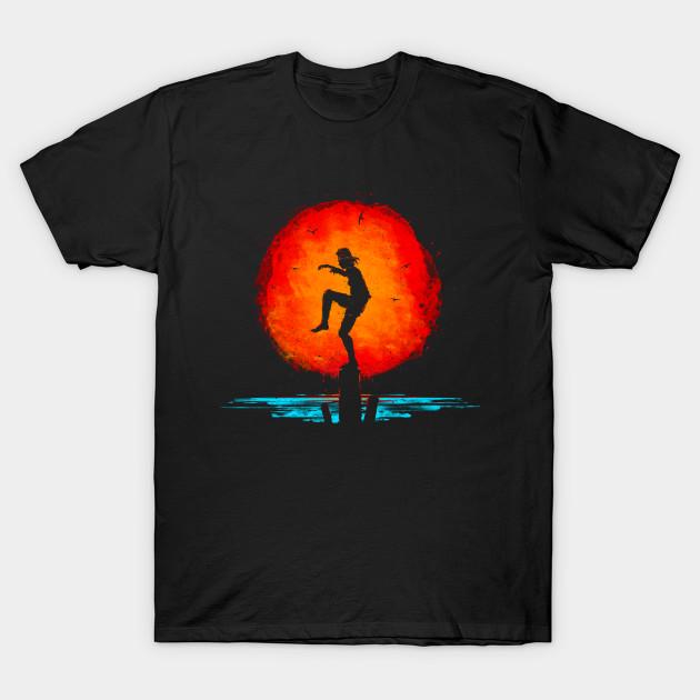 Asian Size Men Print T-shirt Karate Kid Minimal Tribute Painting No-Cut Heat Transfer Print Cotton Tshirt