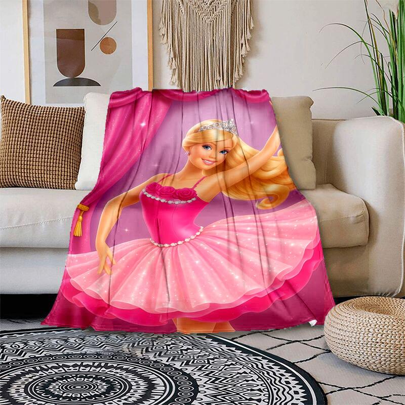 1 шт. Плед с мультяшным рисунком Барби в розовом костюме балерины, Портативное покрывало для путешествий и кемпинга, Уютный плед для всех сезонов, Идеальный подарок