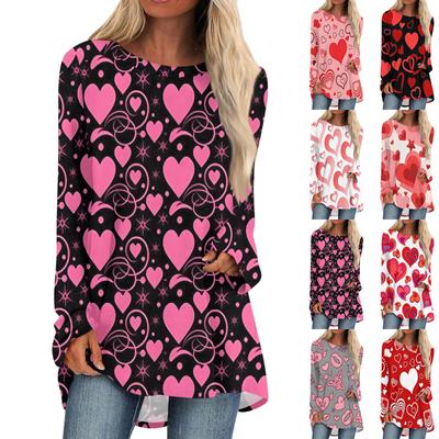 Женская мода повседневная блузка с длинным рукавом и принтом «Любовь ко Дню святого Валентина», круглый вырез, пуловер