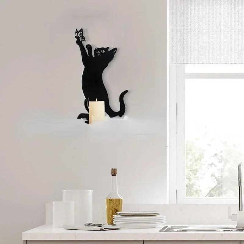 Vintage Black Cat Candlestick Home Decoration Candlestick Home Metal Cat Decoration Candlestick Decoration Room Decoration