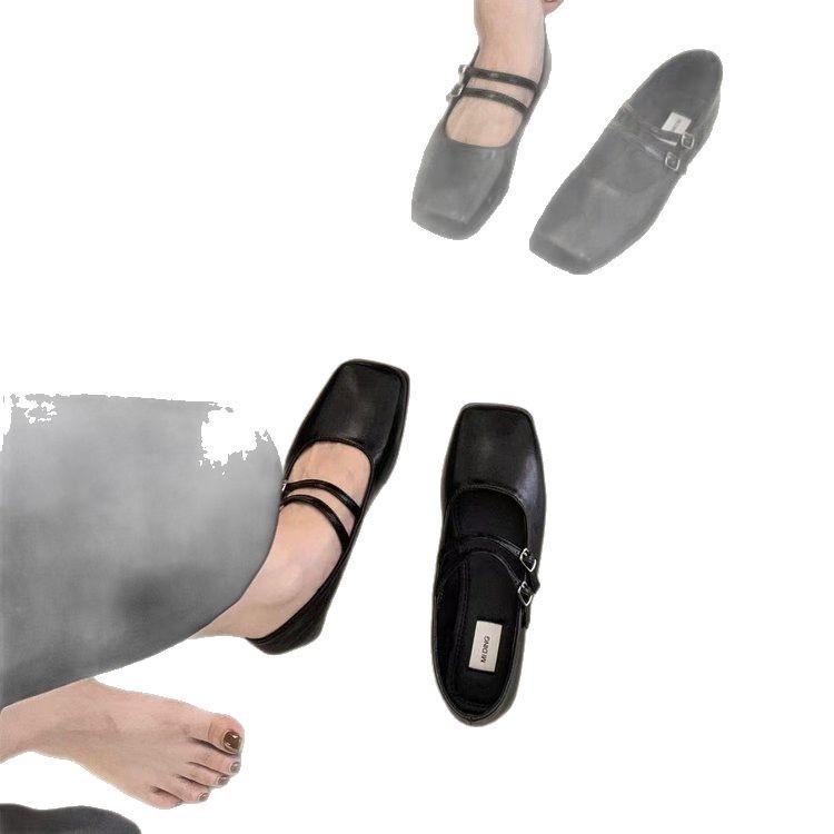French Silver Single Shoes Women's Flat 2025 Spring New Temperament Fairy Square Head Light Mouth Mary Jane Shoes