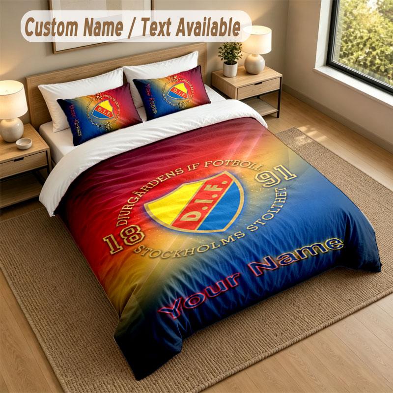 Bedding Set 1 Duvet Cover 2 Pillowcases Djurgårdens IF Print Soft Bed Linen Bedroom Decor