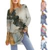 Women's Printed Round Neck Loose Long Sleeve Medium Length Leaky Thumb T-shirt Top