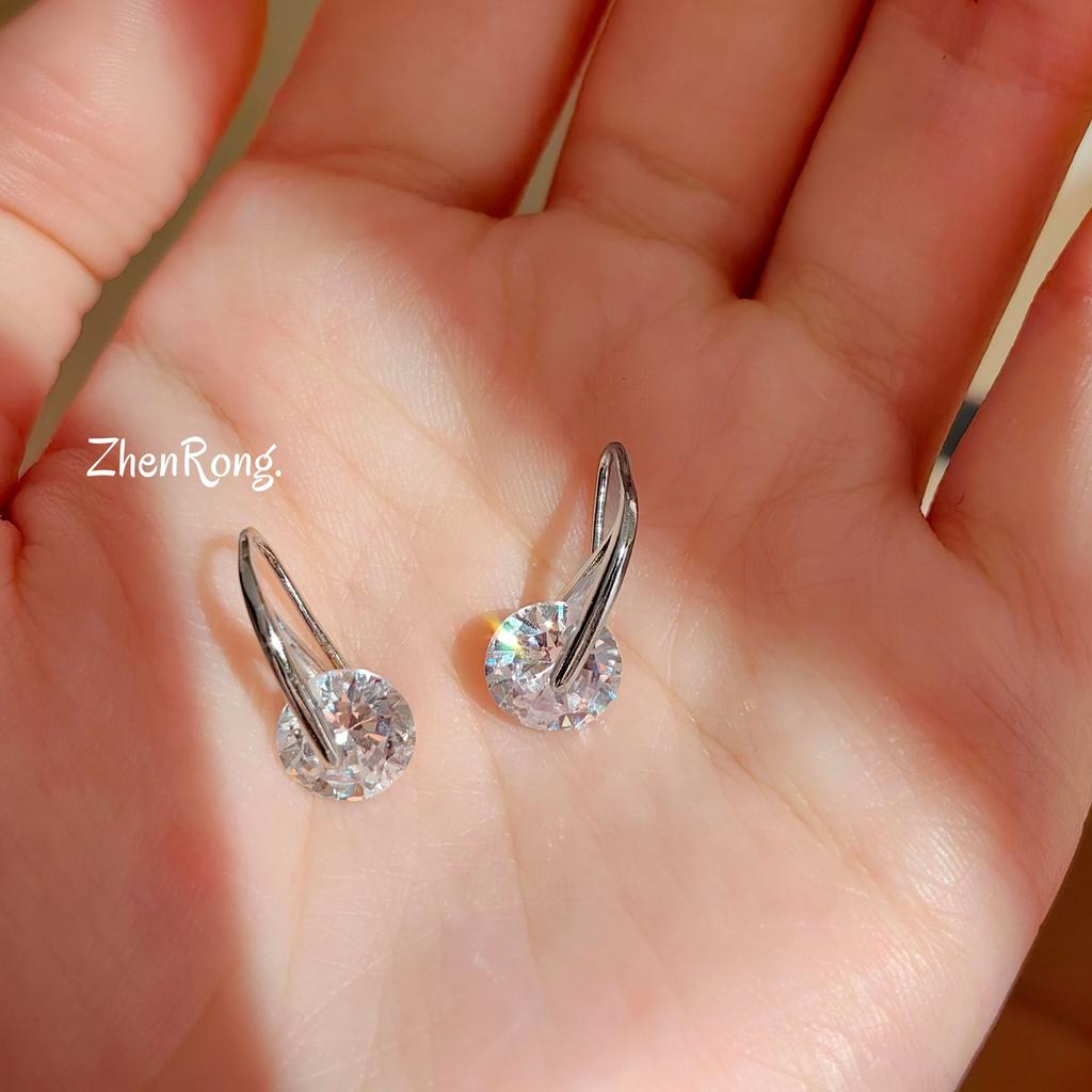 Light Luxury Temperament Commuting Versatile Diamond Suspended Water Drop Earrings Niche Sea Blue Diamond Stud Earrings Paraiba Earrings Women