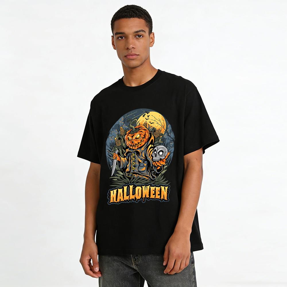 Halloween Pumpkin Monster Skull Themed Vintage Festival Casual T-Shirt Pure cotton T-shirt