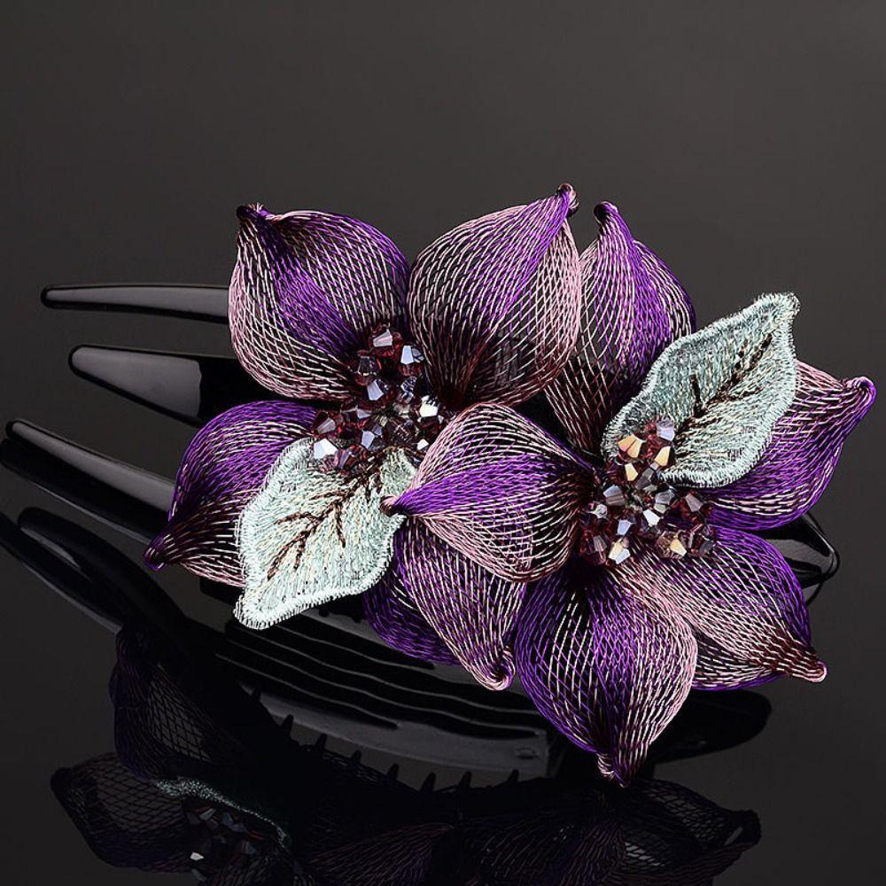 Korean Style Women Hairpin Large Crystal Headdress Jewelry Flower Hairclip  Gift