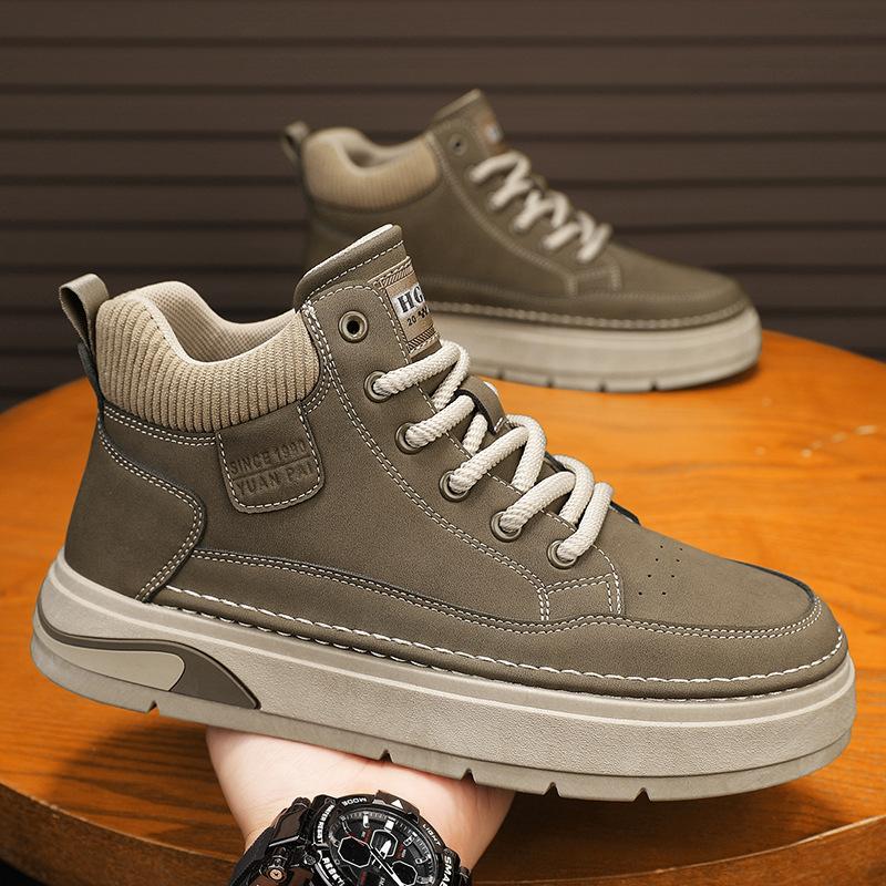 Мужские спортивные и повседневные кеды хай-топы в стиле легкой роскоши для осени, молодежные универсальные мужские кеды на толстой подошве, кеды для скейтборда из живой кожи