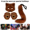 Faux Fur Cat Fox Maque Tail And Paw Gloves Set Handmade Furry Animal Therian Kit Masquerade Halloween Party Cosplay Costume Accessory