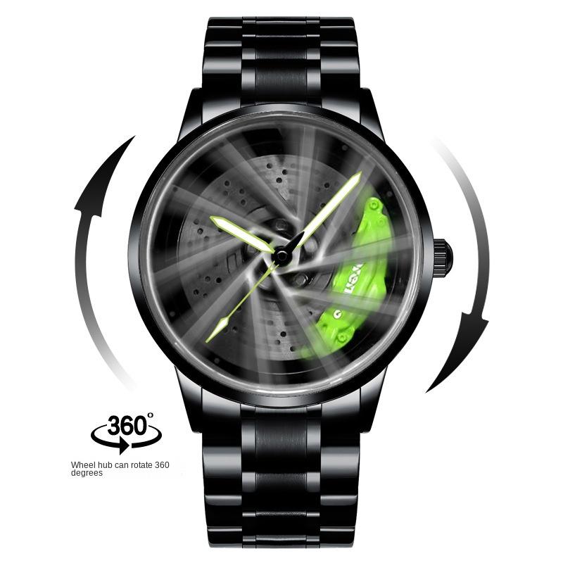 SVJ Brand Wheel Hub Watch Men 360° Rotating Three-dimensional Hollowed Out Car Modification Table Conceptual Luminous Watch