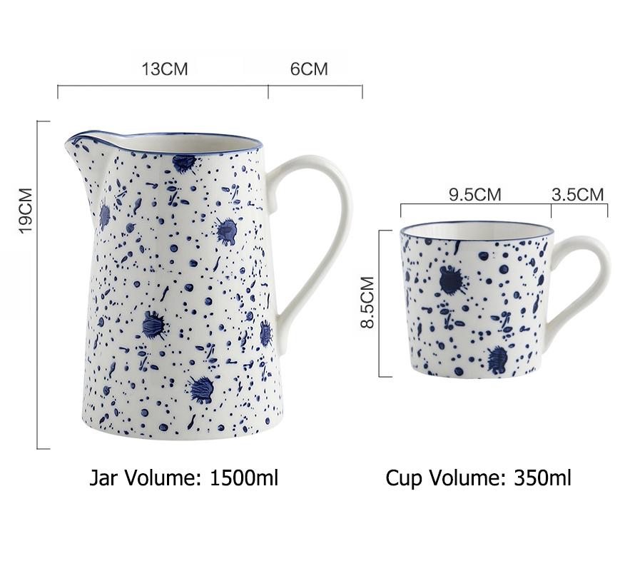 1,5 л синий керамический кувшин для воды бутылка для молока чай сока бытовая кухонная кружка чайник микроволновая печь банка для воды