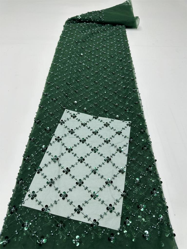 Золотая африканская кружевная ткань из тюля 2025 Французская сетка с пайетками Ткань для шитья Вышивка бисером Кружево Тюль Сетка Нигерия Платье 5 ярдов