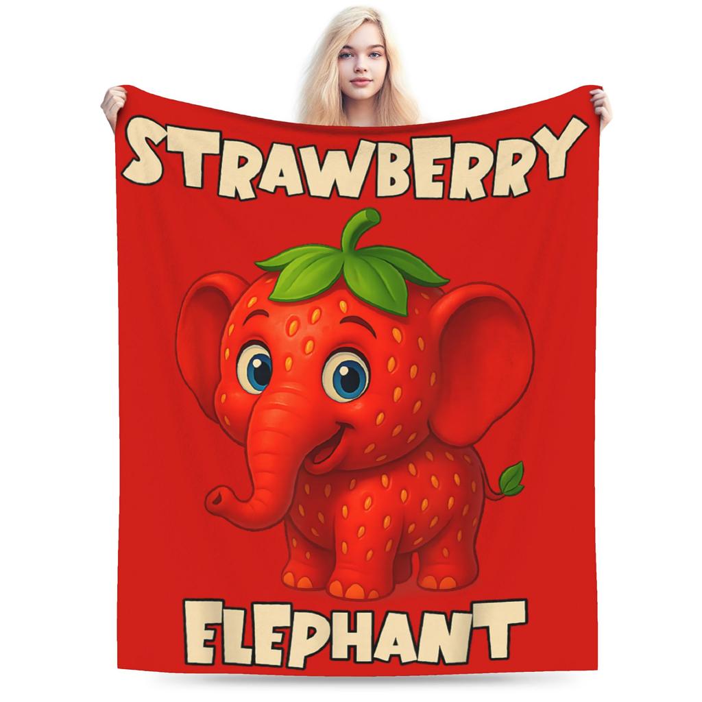 Cartoon strawberry elephant pattern Flannel printed blanket suitable for all seasons suitable for living room office sofa travel