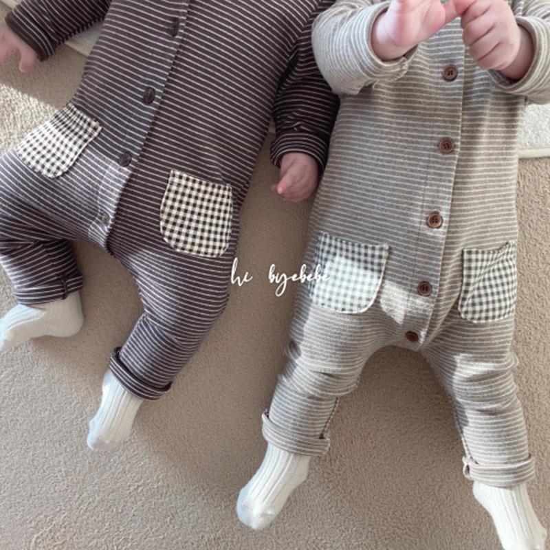 Корейский стиль комбинезон в полоску для новорожденного ребенка пижама