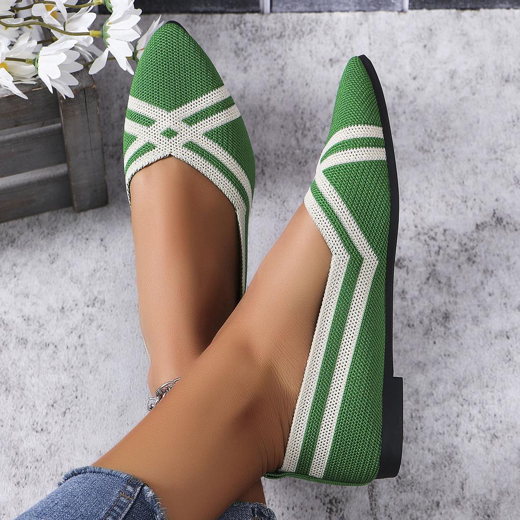 Women's Pointed Toe Flat Shoes Solid Color Knitted Slip On Shoes Casual Breathable Ballet Flats Women Flat Shoes Loafers Women