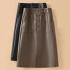 Кожаная юбка-юбка женская осенне-зимняя с высокой талией для похудения, юбка из искусственной кожи средней длины выше колена