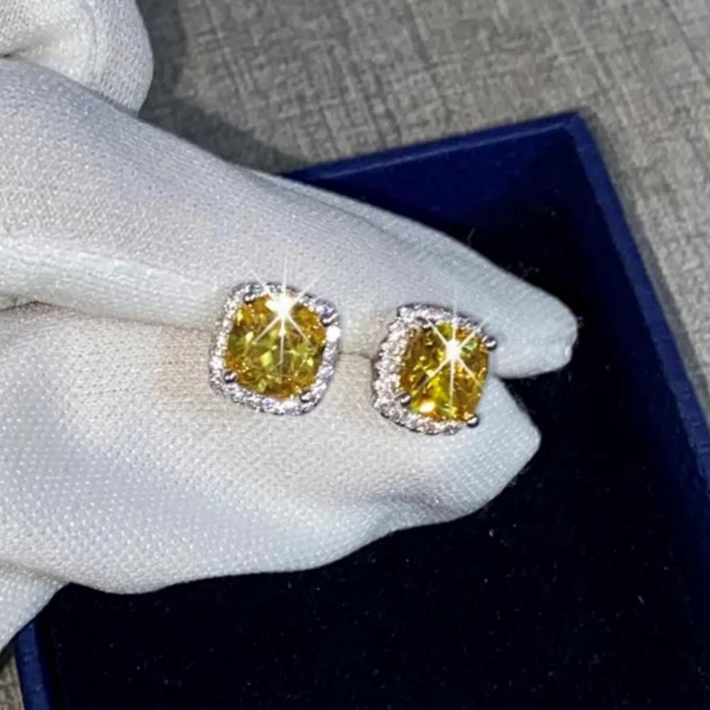 Серьги CC для женщин Серебряная игла 925 пробы Квадратный кубический цирконий Свадебные Серьги-гвоздики Тонкие ювелирные изделия CCE643