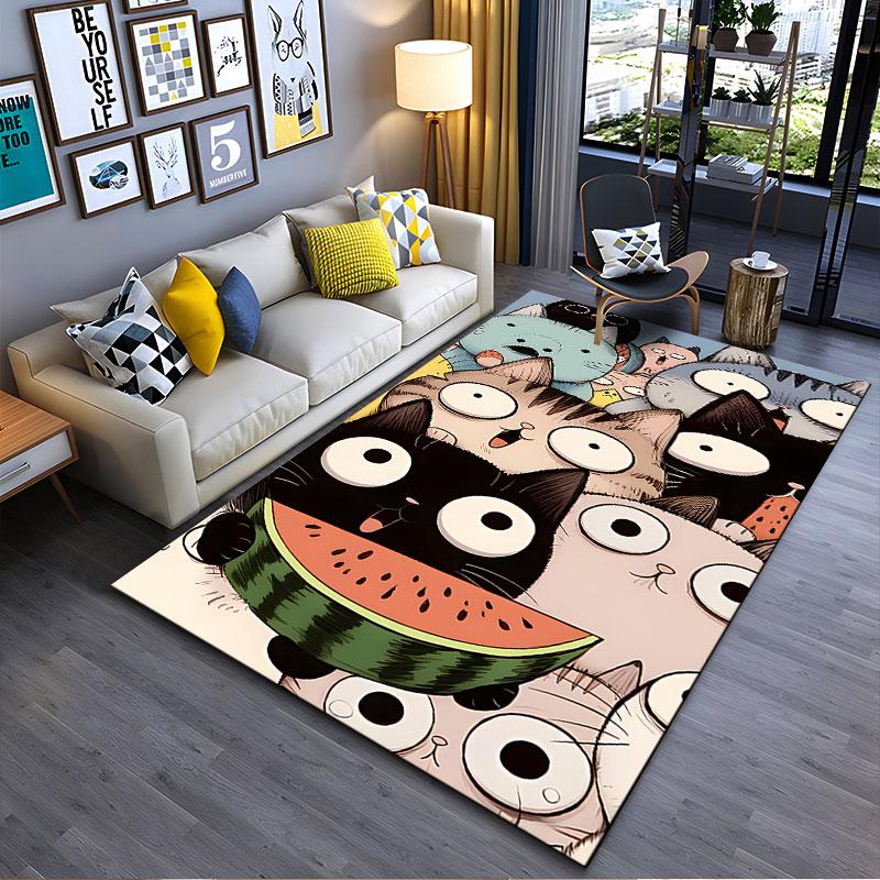 Funny Cartoon Cats with Watermelon suitable as a non-slip mat for the living room or bedroom sofa