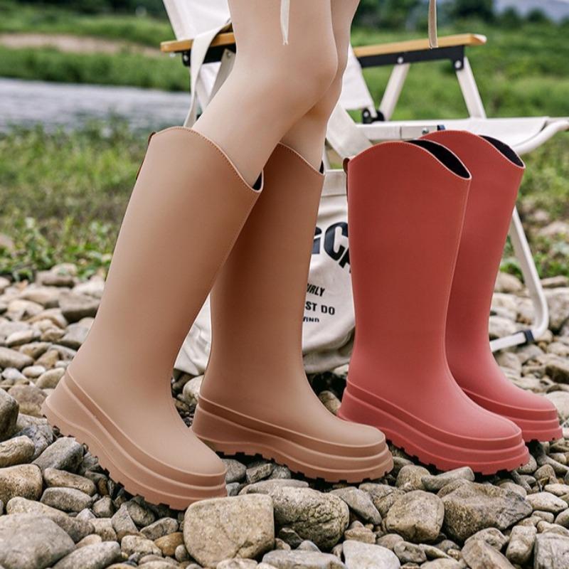 Женские модные взрослые флисовые высокие резиновые сапоги