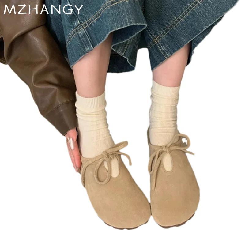 Модные женские туфли с бантом на плоской подошве Мюли Туфли Тапочки Осенняя мода Повседневная обувь Женская 2024 Трендовая обувь для ходьбы Сандалии Уютное платье Mujer Zapatos