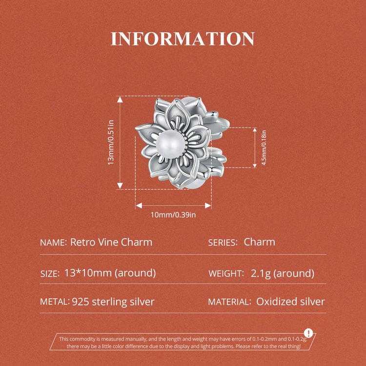 WOSTU 925 Sterling Silver Romance Retro Vine Charms for Women Girls Bracelet & Bangle DIY Jewelry