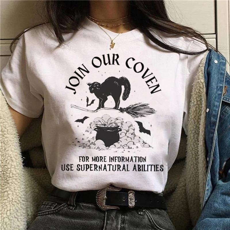 Женская одежда Тренд Ведьма Магия Лето Короткие рукава Принт Футболки Графические Путешествия Женские топы Y2k Футболка Футболка Забавные футболки