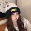 Плюшевая шапка с дофамином Зимняя теплая шерстяная шапка Корейский стиль Универсальная шапка, подчеркивающая лицо Маленькая вязаная шапка Шапка для большой головы Женская