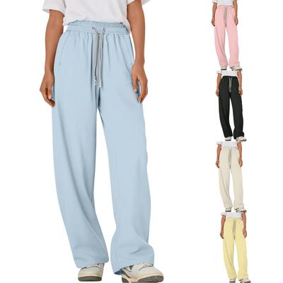 Женские брюки с несколькими карманами, на кулиске, прямые, зауженные, моп, широкие штанины, однотонные