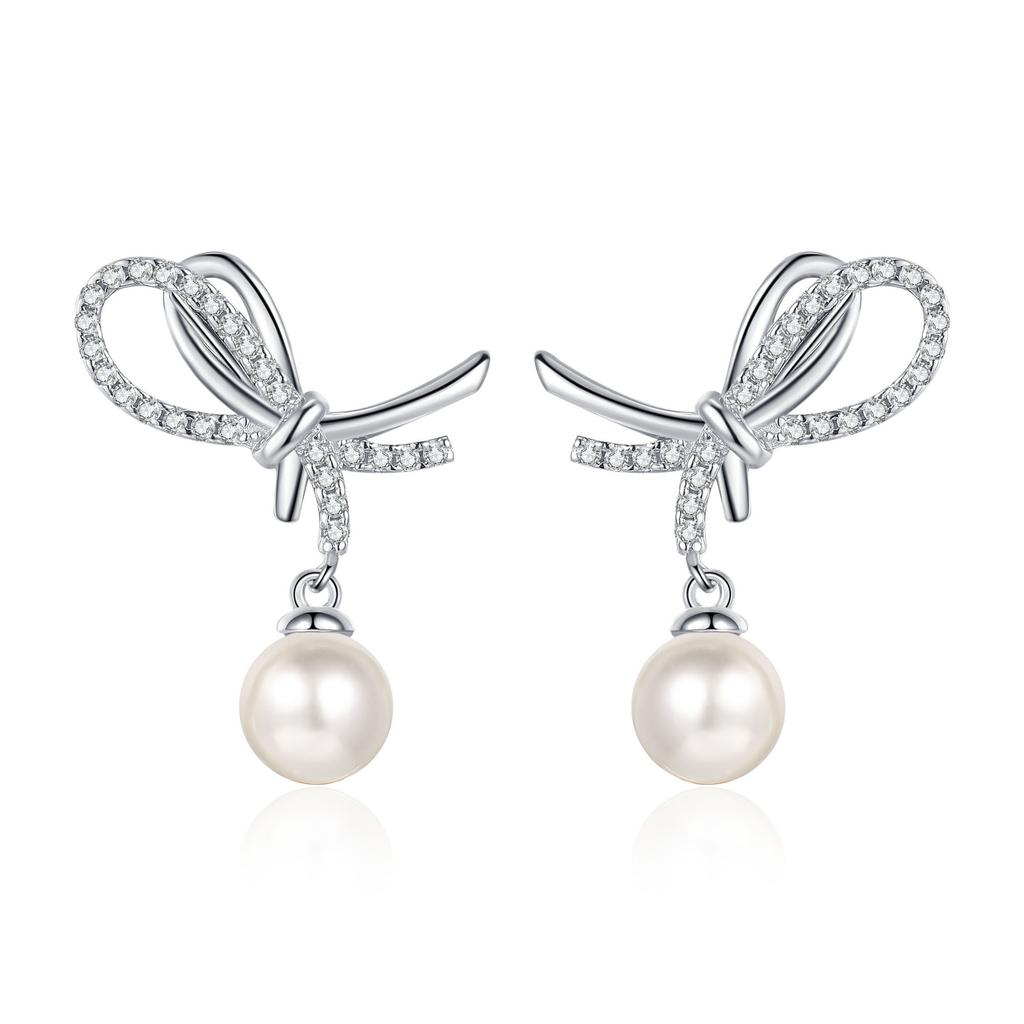 Серьги Mosan из стерлингового серебра 925 пробы с бриллиантами и жемчугом, серьги с бантом, сладкий темперамент, атмосфера, простой и высокий дизайн