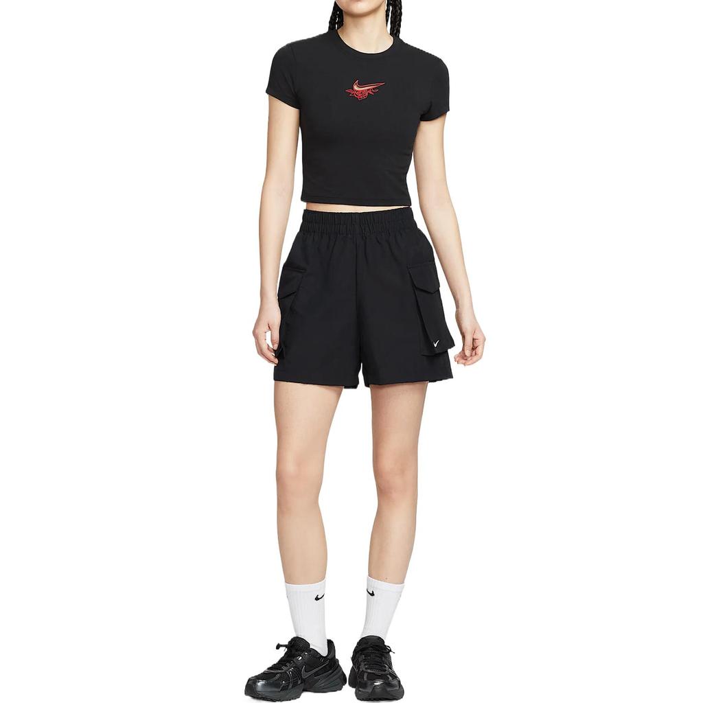 Nike Спортивная одежда Essentials Удобная Модная Повседневная Универсальная Однотонная Шорты карго Женские шорты Черный Белый HM6983-010
