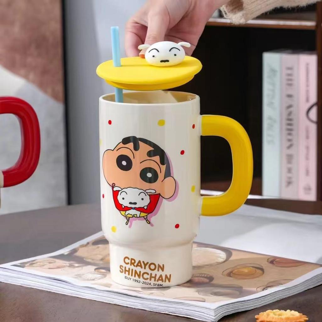 Кружка Crayon Shin с крышкой и соломинкой, офисная повседневная кружка, летняя керамическая кружка для воды, большой объем