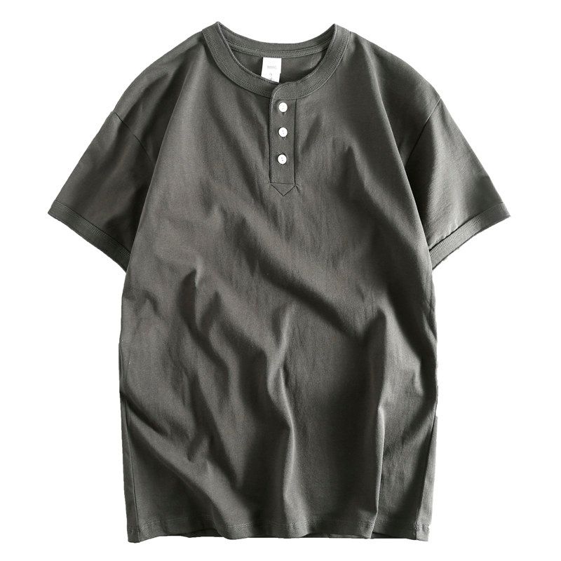 Export Short-Sleeved T-shirt Henry Collar Three-Button Summer Pure Cotton Men's Half Sleeve Wear Bottoming Shirt Tail Goods Cut Label T-shirt Fashion