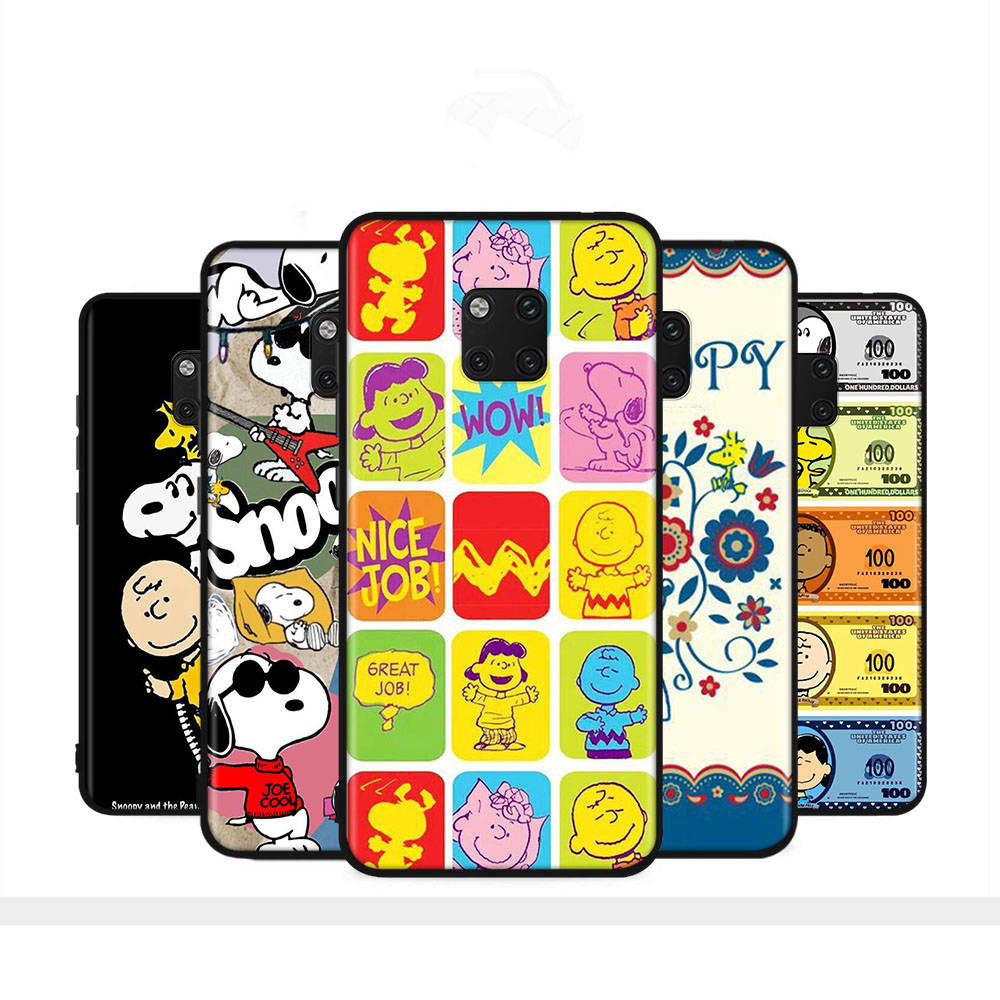 SM18 Snoopy Black Sofe Case for Samsung Note 20 Lite S24 Ultra S23 A03 A05 A06 A11 A71 A15 A16 A13 A24 A25 A33 A52 A53 A50 M55 M35 Plus