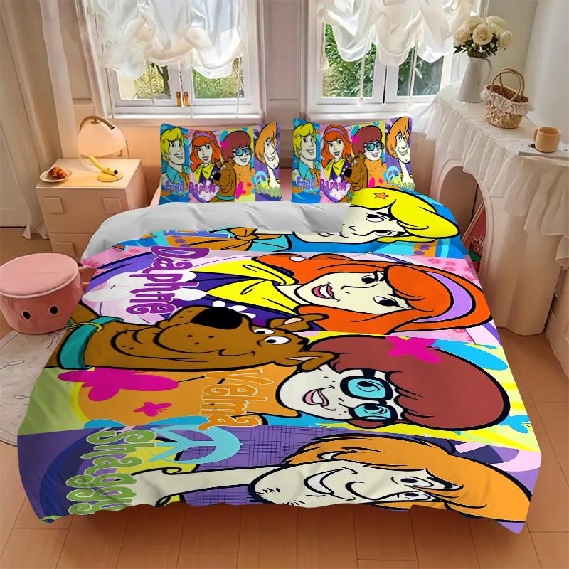 3Pcs Scoobydoo Mystery Friends Bedding Set Soft Fabric Duvet Cover Pillowcases Christmas Xmas Halloween Gift 1 Duvet Cover 2 Pillowcase S150