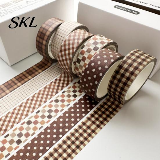 Double-sided Washi Tape 6 Rolls Plaid Set, Grid Checkered Pattern Masking Tape, Self Adhesive Decorative for DIY Crafts, Journal, Scrapbook,