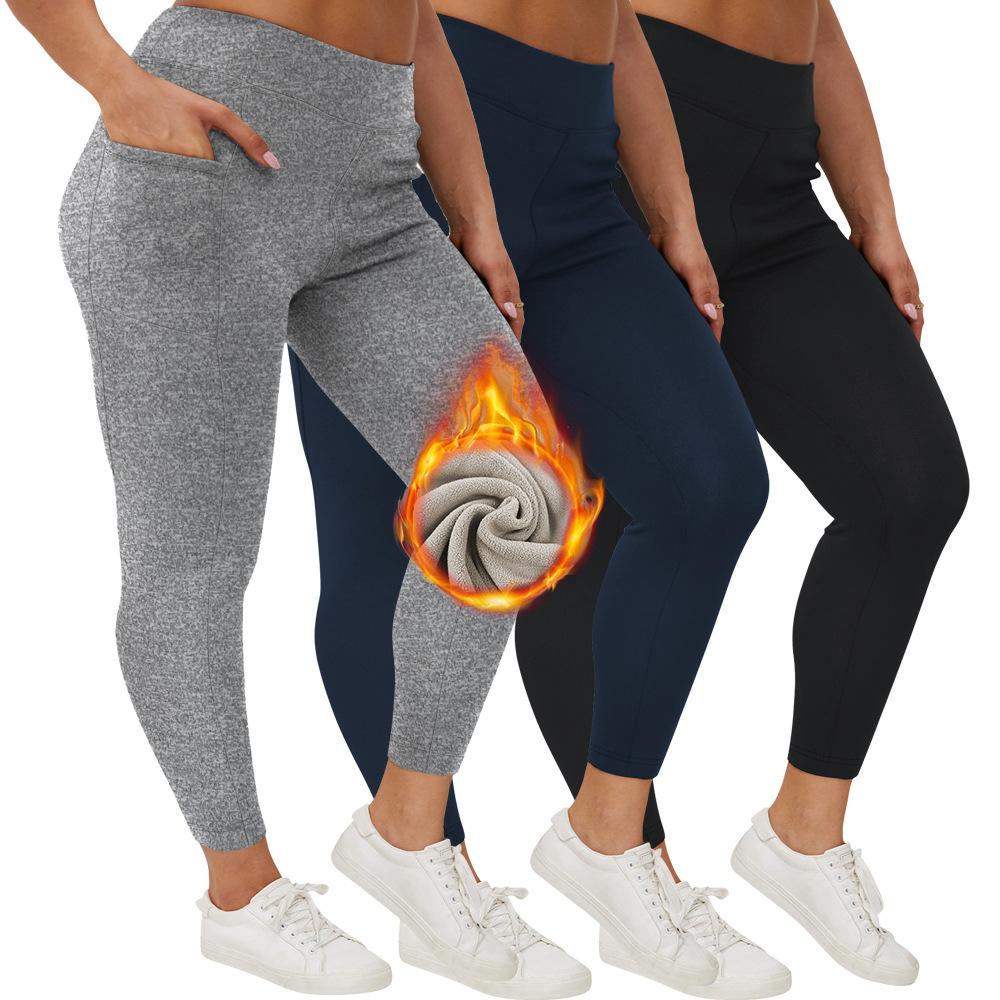 Леггинсы больших размеров с карманами на осень/зиму, утепленные флисом, с высокой посадкой, верхняя одежда, женские зимние теплые леггинсы