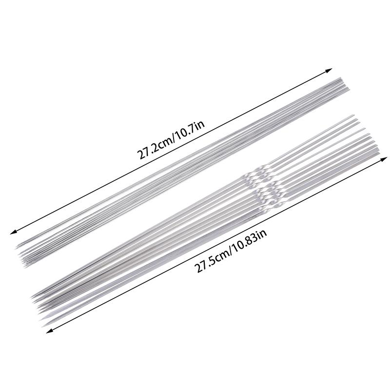 10 шт. Серебряные шампуры для барбекю из нержавеющей стали, многоразовые палочки для гриля, вилка для барбекю, принадлежности для барбекю, кухонный инструмент для кемпинга на открытом воздухе