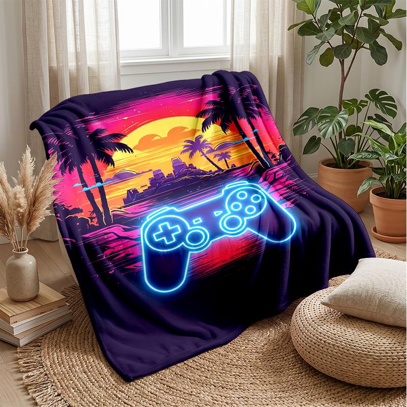 Neon Gamepad Jungle Theme blanket Lightweight Warm Flannel Blanket Decorative Throw Blanket for Home Decoration