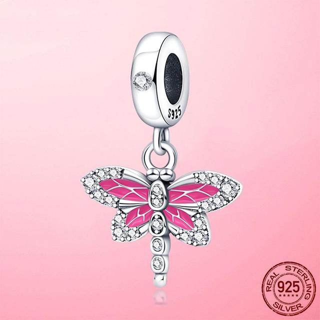 Оригинальный подвесной шарм с насекомыми из стерлингового серебра 925 пробы, бабочка, стрекоза, божья коровка, подвеска, бусины, подходят для модного браслета, оригинальные ювелирные изделия