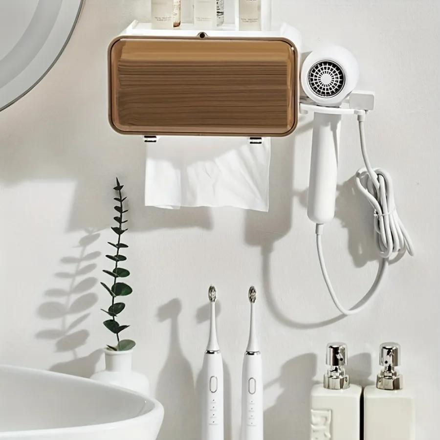 1 шт. Коробка для хранения без перфорации, выдвижная коробка для салфеток, неперфорированный кронштейн для фена, подвесные полки для хранения вещей для туалета, гостиной