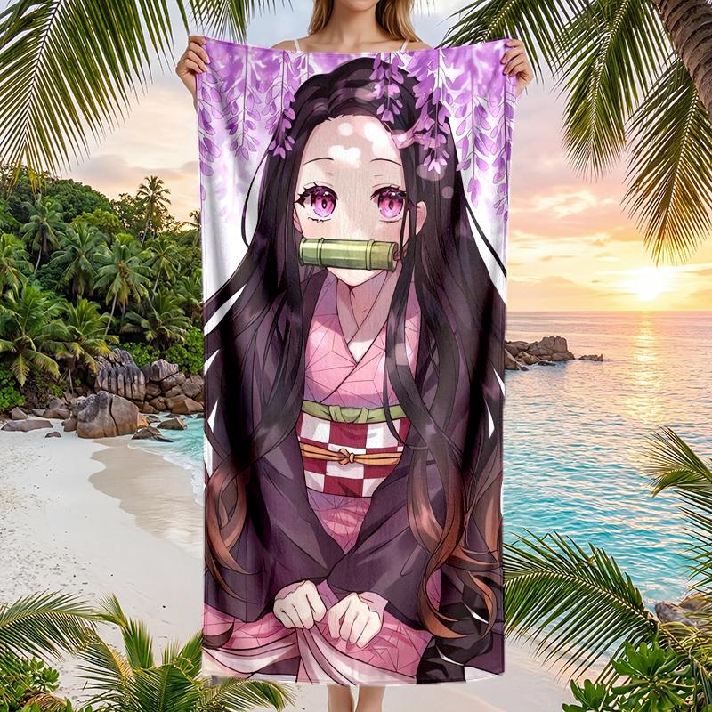 Tanjirou Nezuko Fashion Beach Towel: Ideal for Summer Adventures Soft, absorbent and quick drying suitable for swimming and bathing