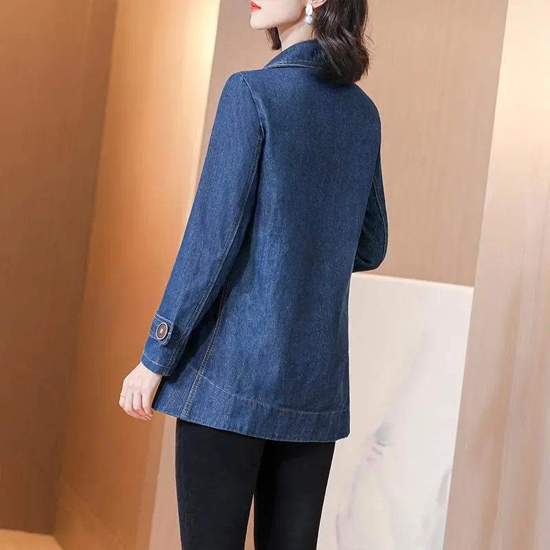 Женская джинсовая куртка Весна Осень Джинсовое пальто Женская Корейская Повседневная Свободная Ветровка Ковбойское пальто
