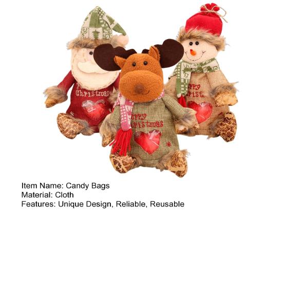 3 шт. Рождественские подарочные пакеты Снеговик Санта Лось Узоры Декоративные пакеты для конфет Многоразовые праздничные подарочные мешочки
