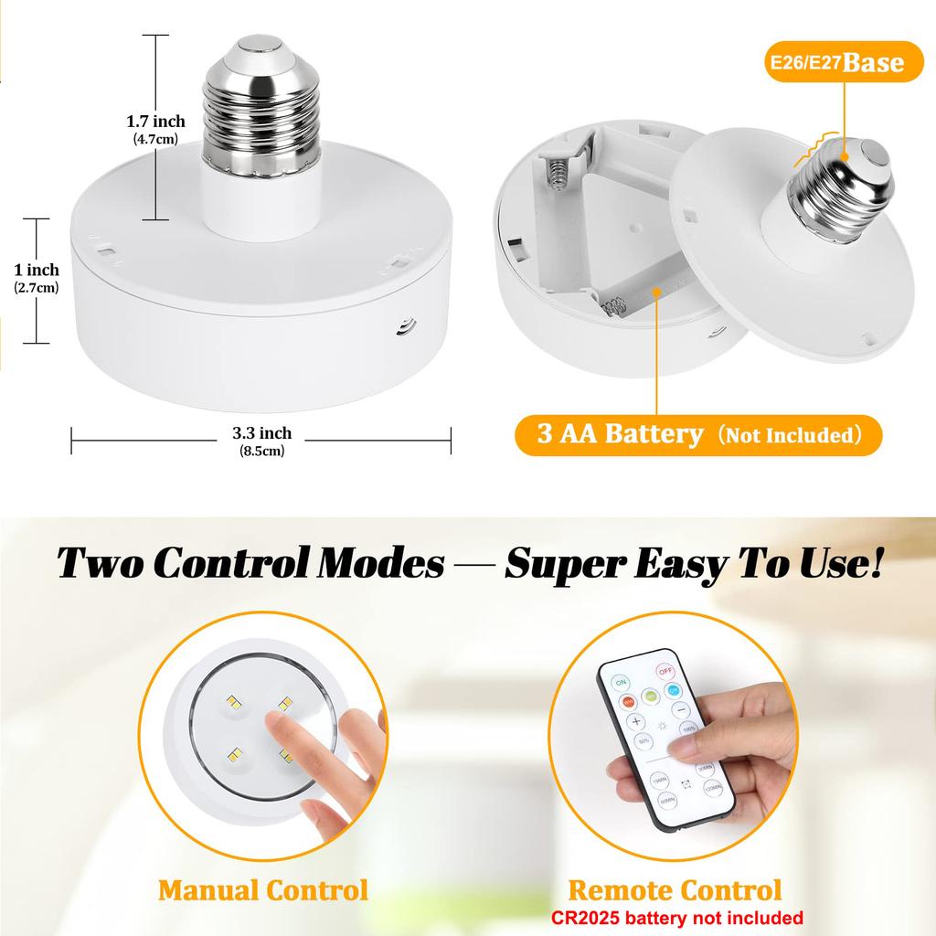 E26/E27 RGB светодиодные лампы шайбы с регулируемой яркостью, ночные лампы, лампы с батарейным питанием