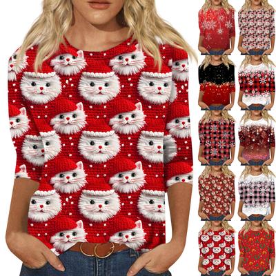 Женская модная повседневная свободная футболка с круглым вырезом и рукавами 3/4 с принтом, женский топ