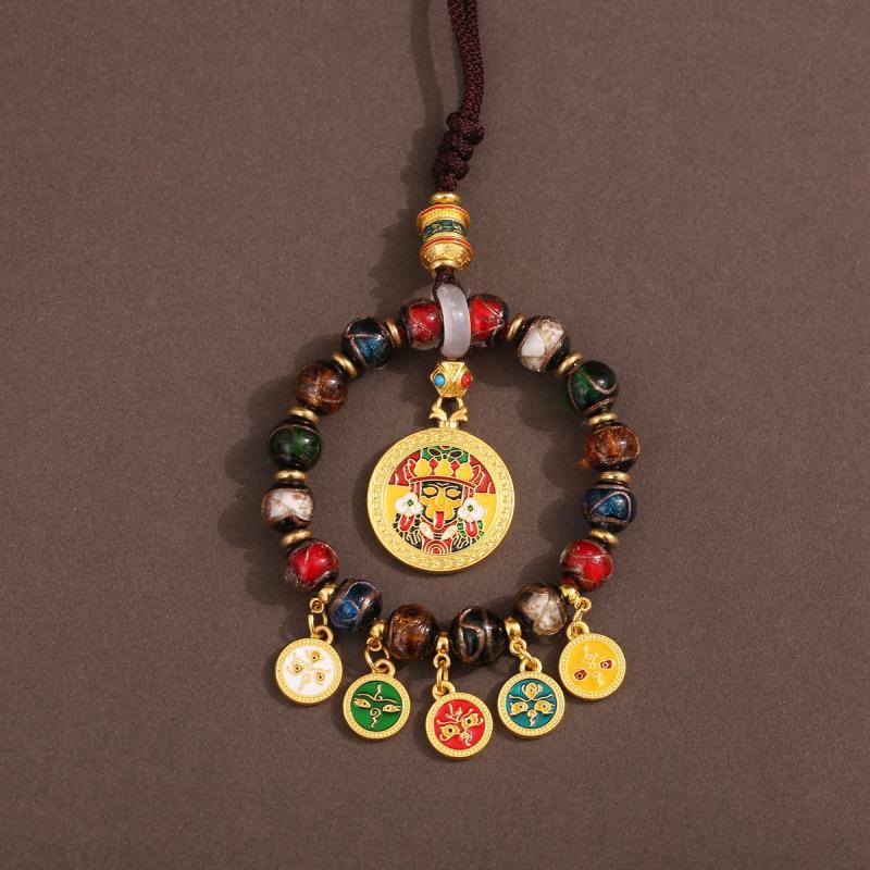 Tibetan Wealth God Zhakila Lhamo Incense Ash Glass Pendant - Five Directions Car Charm, Metal Retro Style