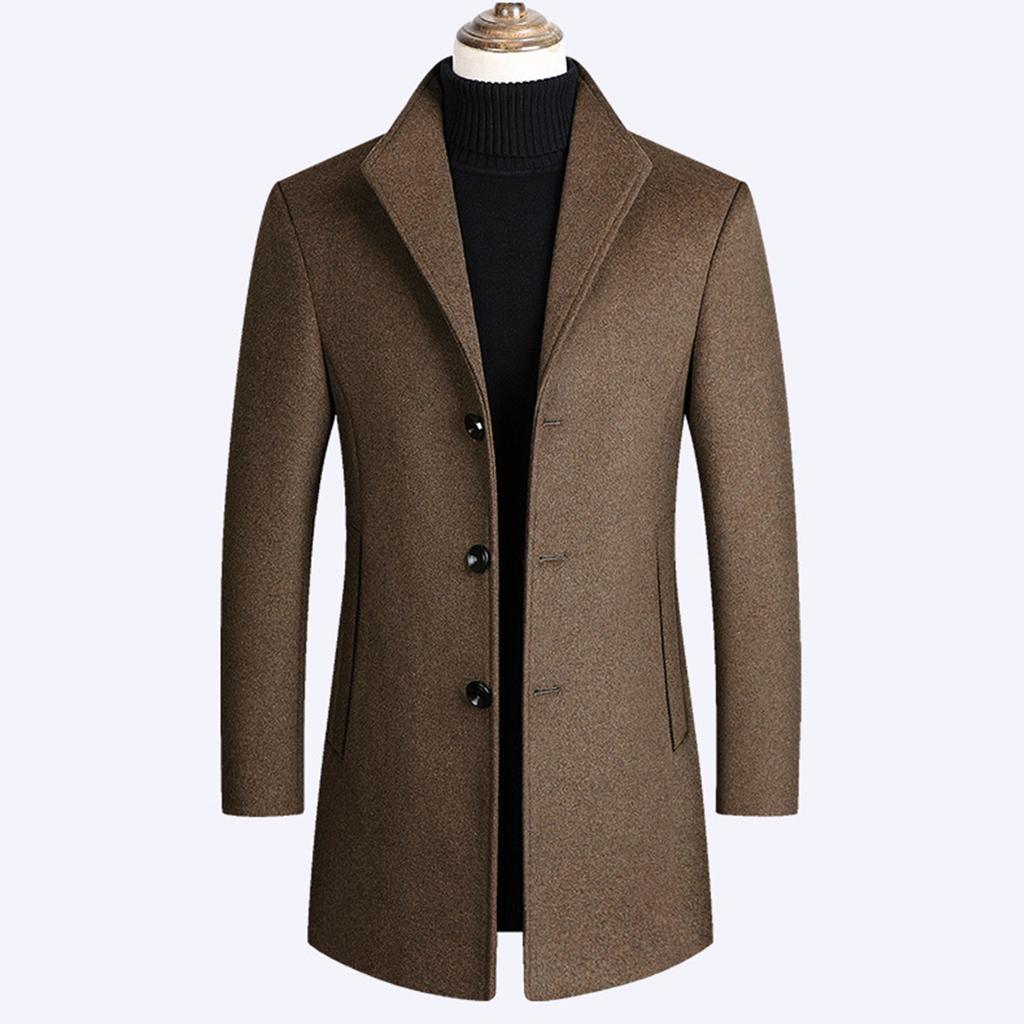 Осенне-зимнее мужское шерстяное пальто средней длины, ветровка с утолщенным хлопком, мужское пальто