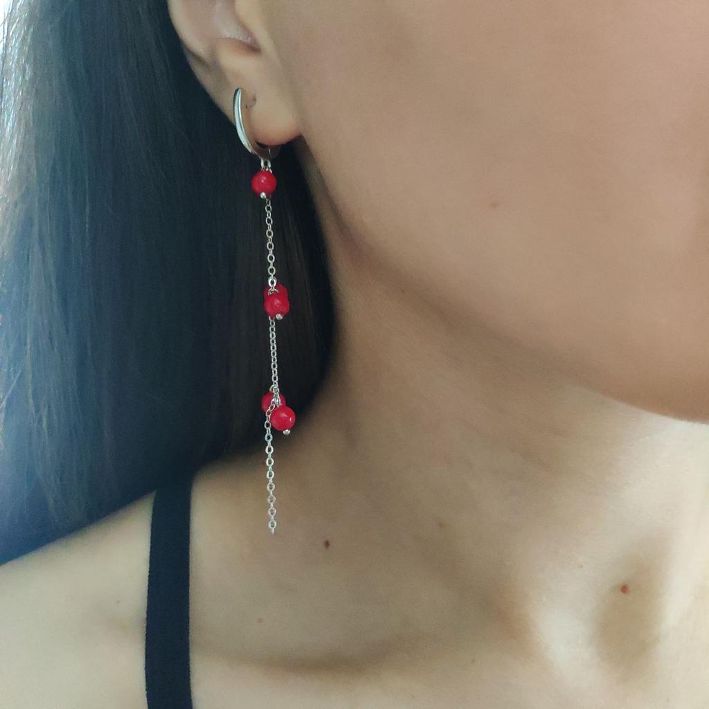 Серебряные серьги с кораллом (2147121)